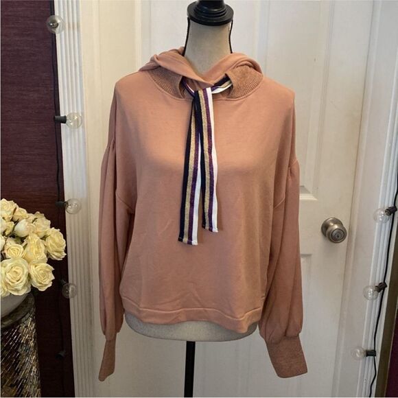 Ramy Brook Peach Hoodie with Striped Tie, M - Picture 2 of 11